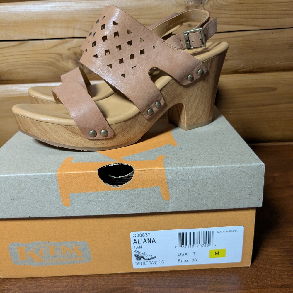 Korks Tan Wedge Sandals - Picture 3 of 12